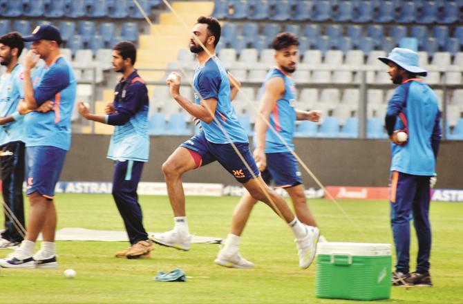 Indian cricket team players can be seen practicing at the Wankhede Stadium. (Photo: Revolution: Ashish Raje)